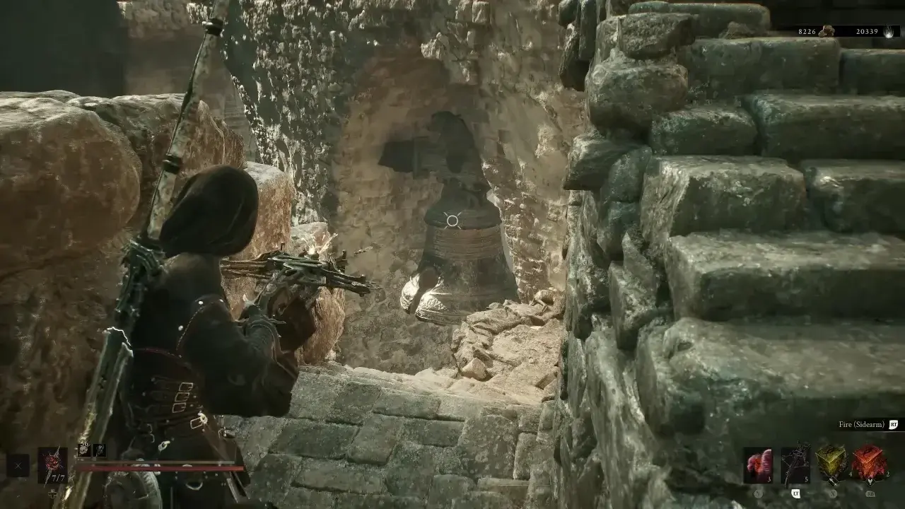 Shoot this bell tower to raise next path in Forgotten Tower.