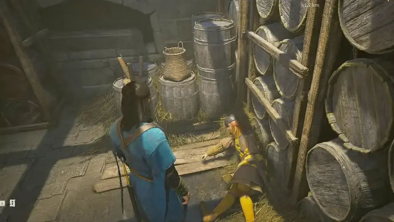 Coen deciding whether to destroy barrels or collect blood in a blood cellar in The Blood of Dawnwalker.