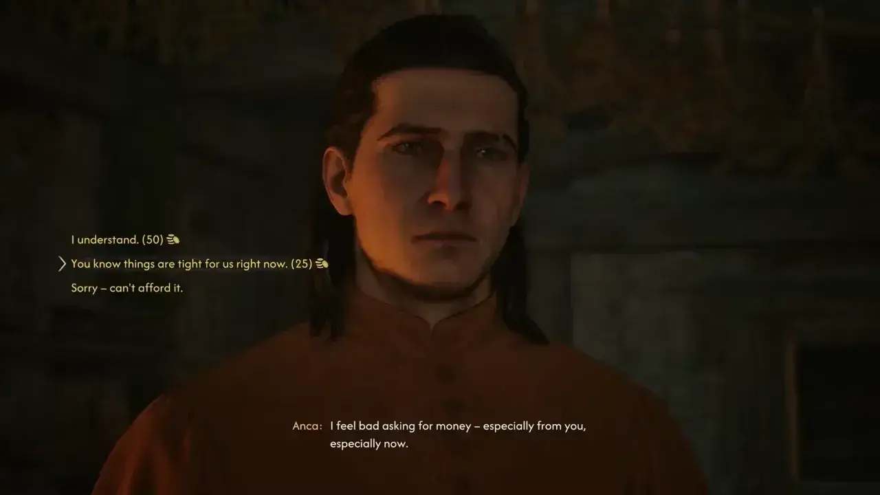 You should select this dialogue choice to pay Anca 25 Denarii in The Blood of Dawnwalker.