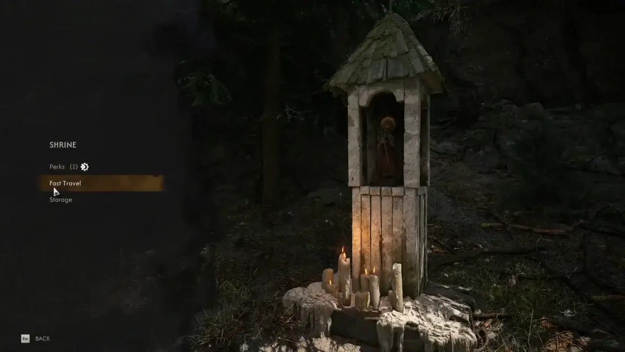The Blood of Dawnwalker Shrine menu with Fast Travel option