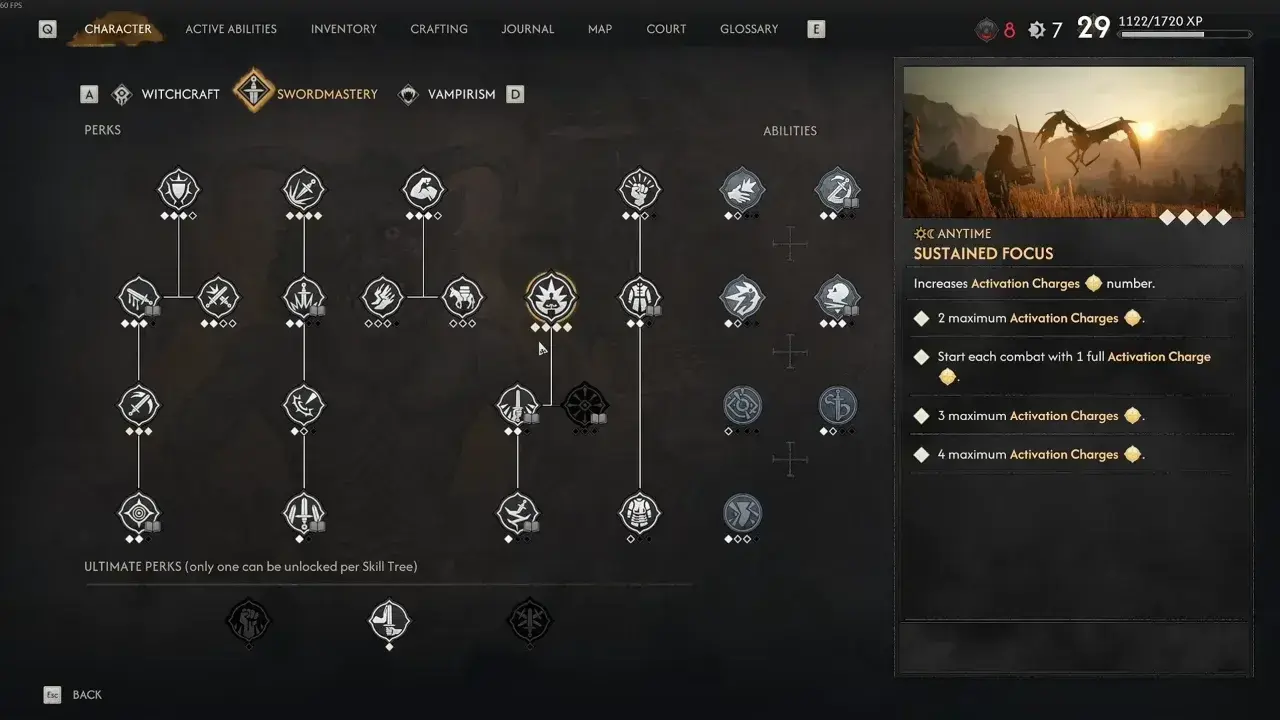 The Blood of Dawnwalker - Sustained Focus skill in Swordmastery tree