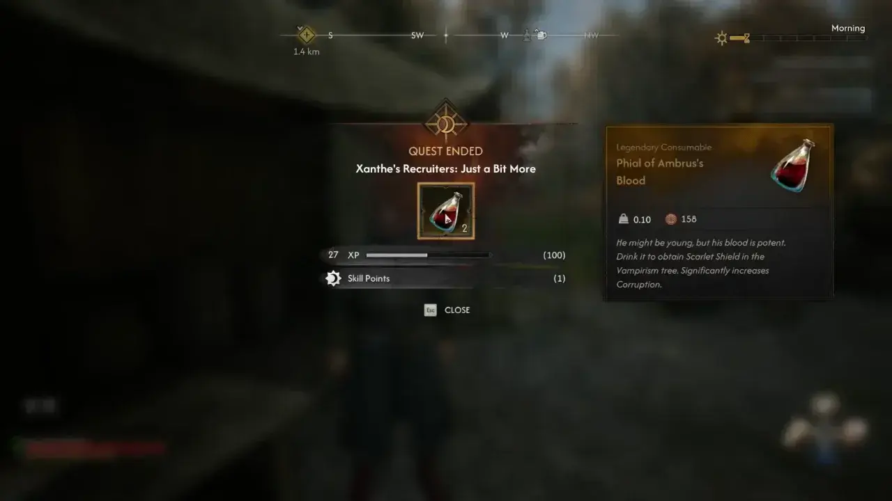 The Blood of Dawnwalker Vial of Ambrus’s Blood earned after quest.