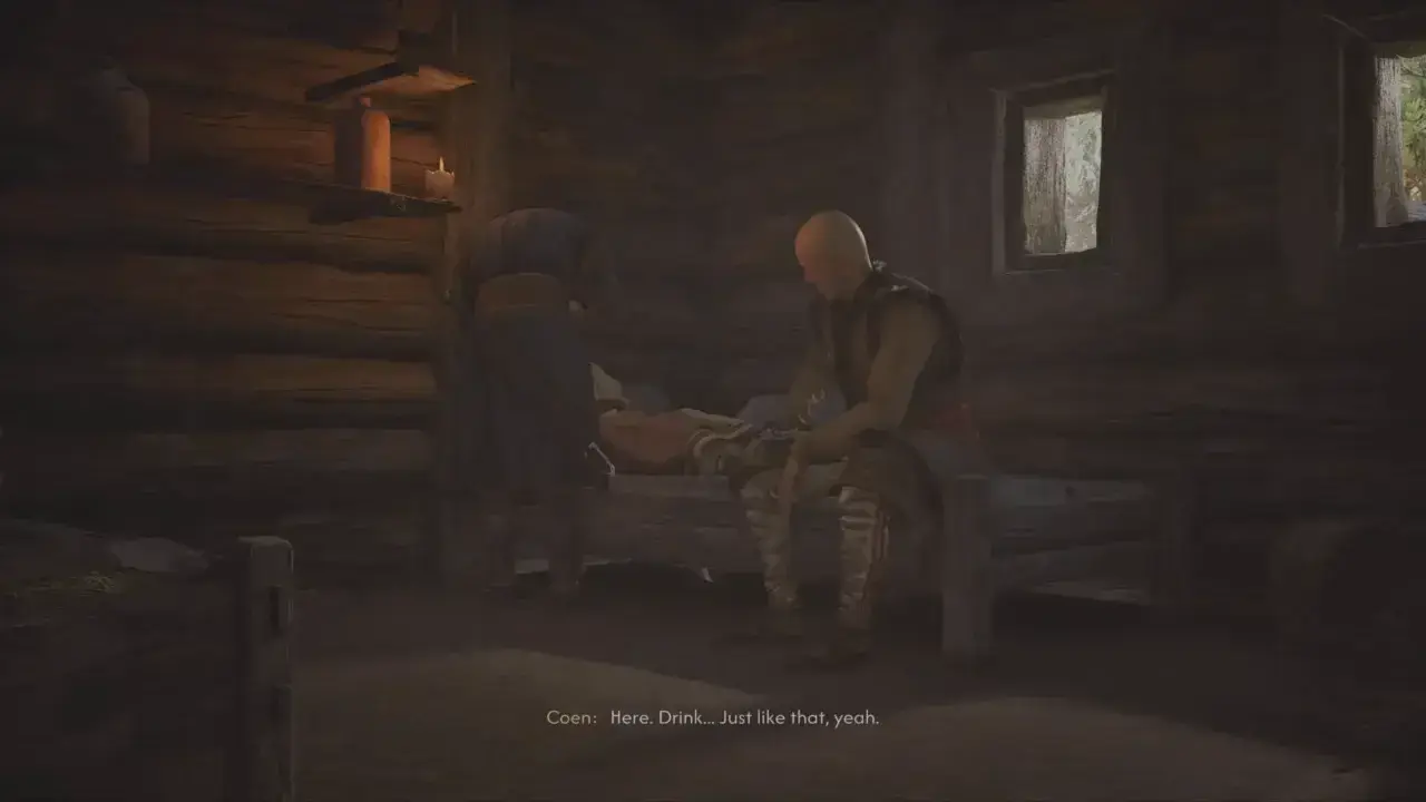 The Blood of Dawnwalker - Coen feeding medicine to Esme