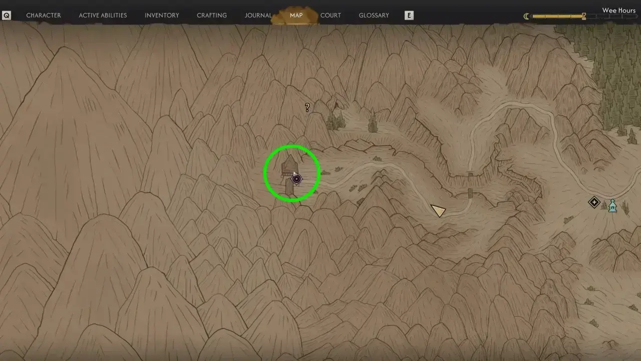 The Blood of Dawnwalker - map with marked location of gateway to exit the valley for secret ending.