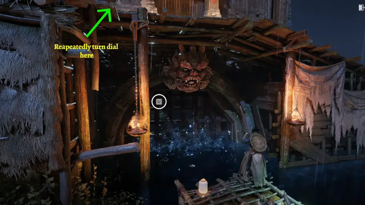 Turn the dial to unlock gate to inside crane - Where Winds Meet Heavenfall Campaign