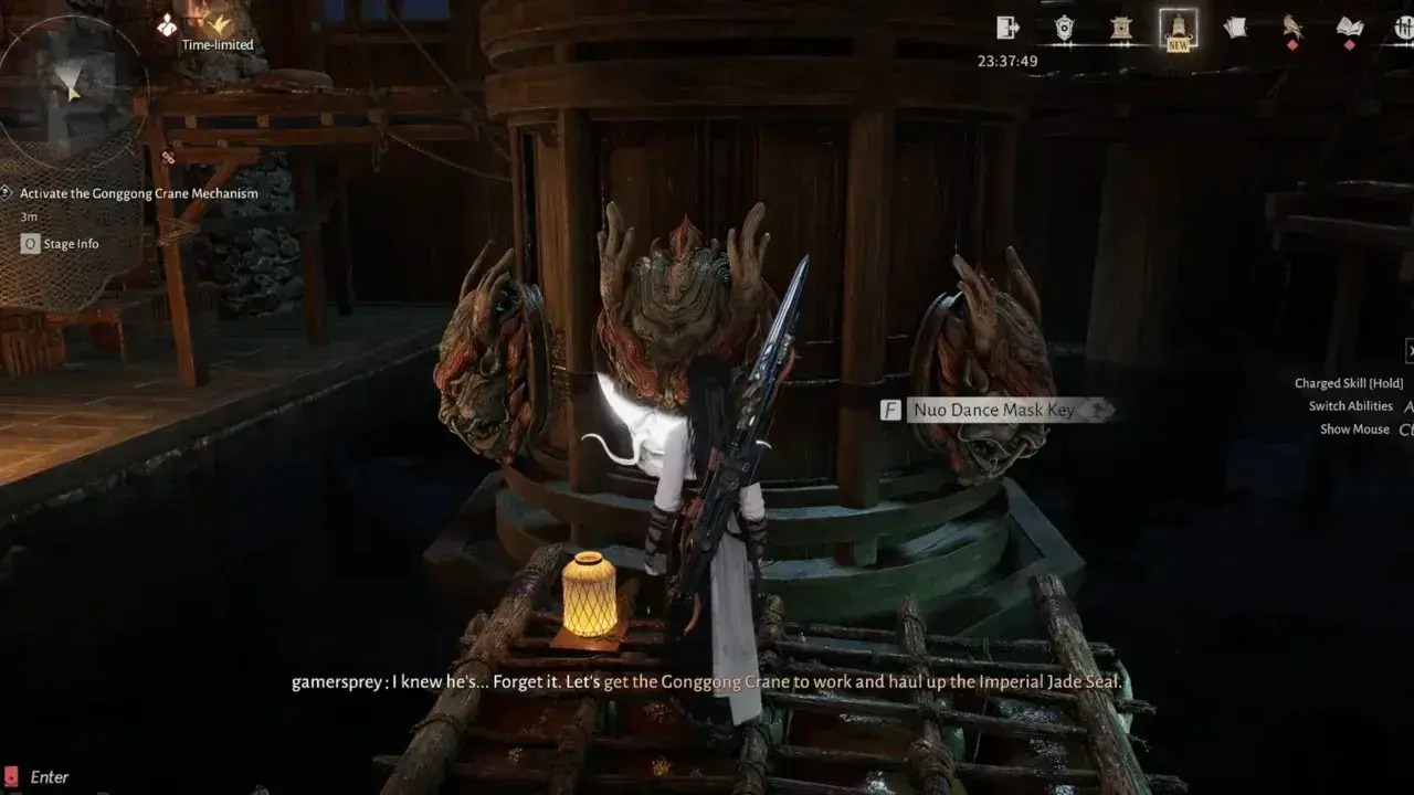 Use nuo dance mask key to activate crane - Where Winds Meet Heavenfall Campaign