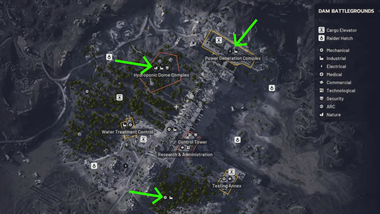 Industrial Battery Locations Marked on Dam Battlegrounds Map in ARC Raiders