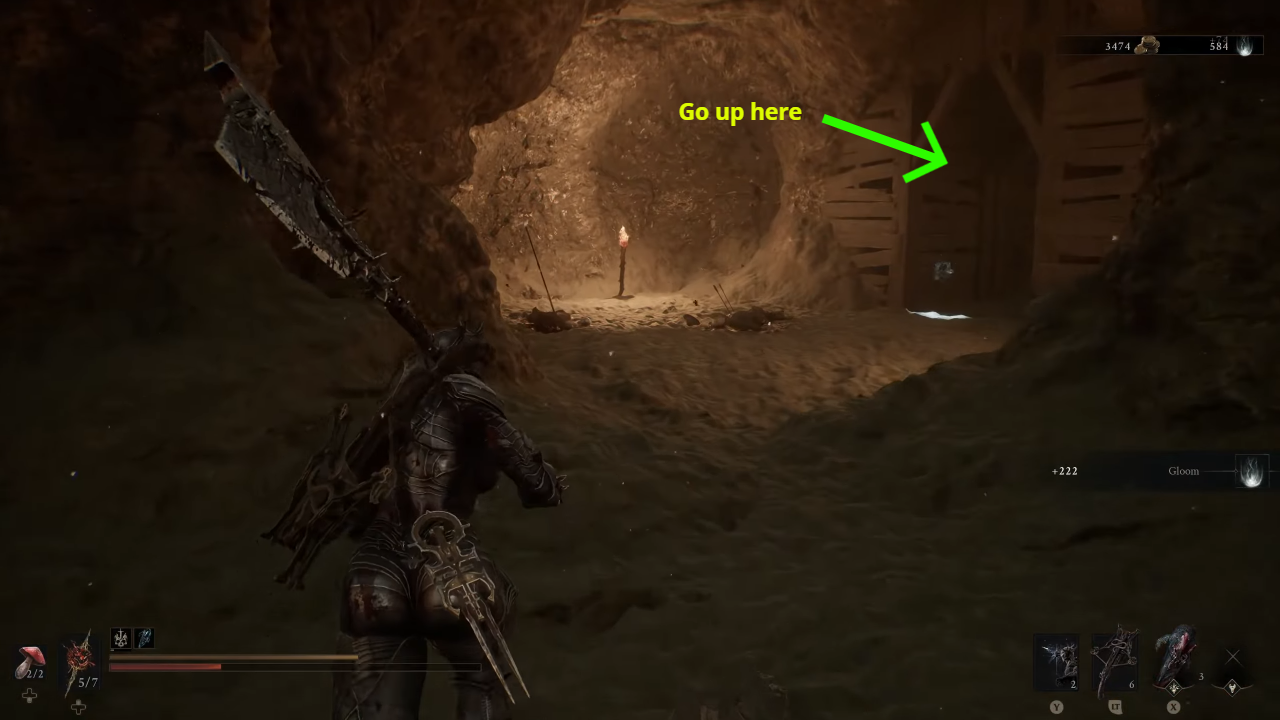 Follow this pointed ramp to move up to the dungeon