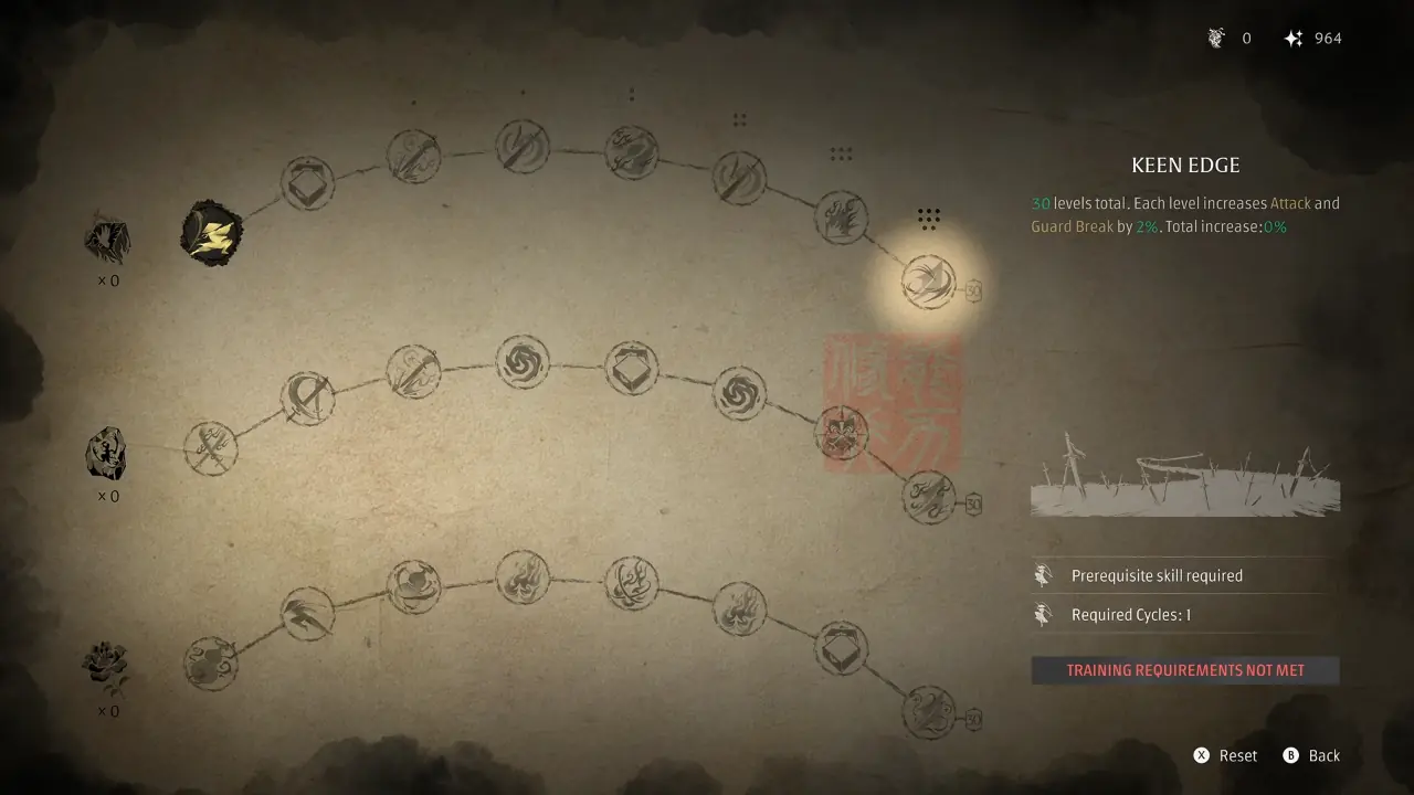 Keen Edge node on the skill tree in Phantom Blade Zero