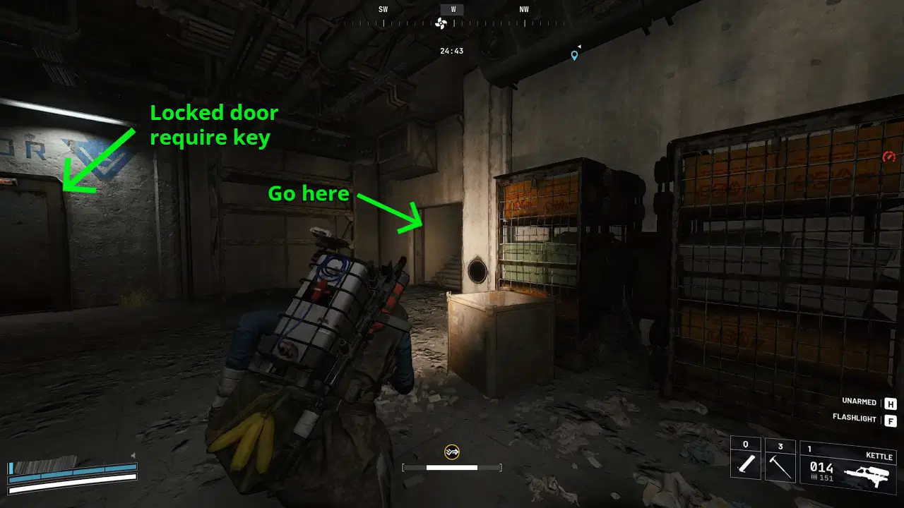 Locked MANTIKOR room and stairs leading up to the right marked