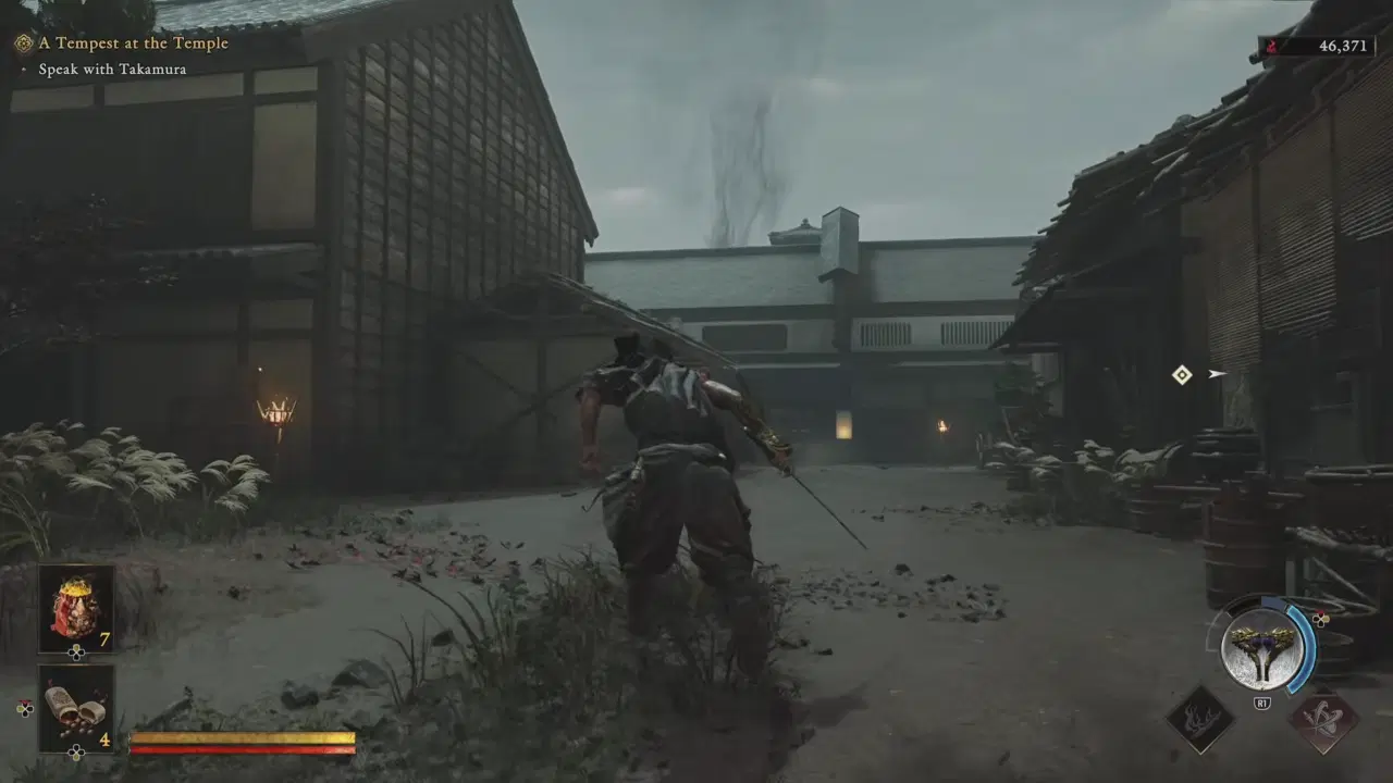Onimusha Way of the Sword - Player heading to rift following reddish-black smoke