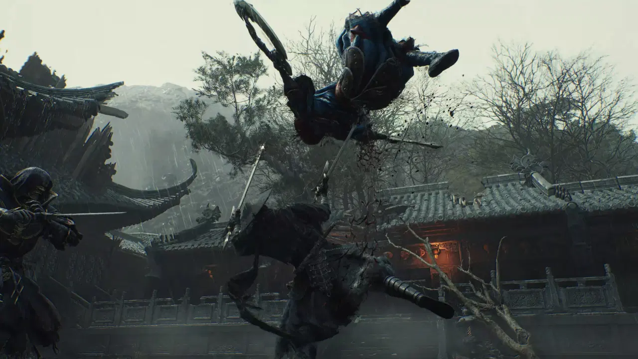 Soul striking down an enemy mid-air during fast-paced wuxia combat