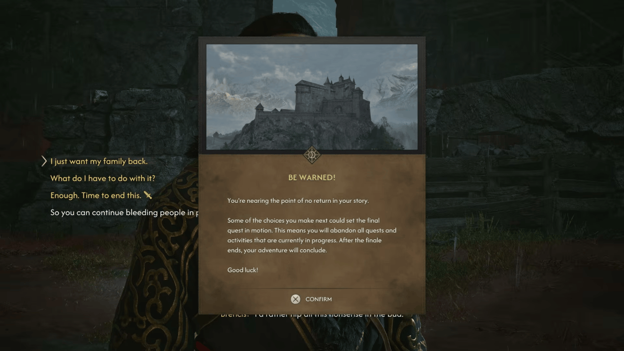 Parley with Brencis or not choice prompts in Blood of Dawnwalker