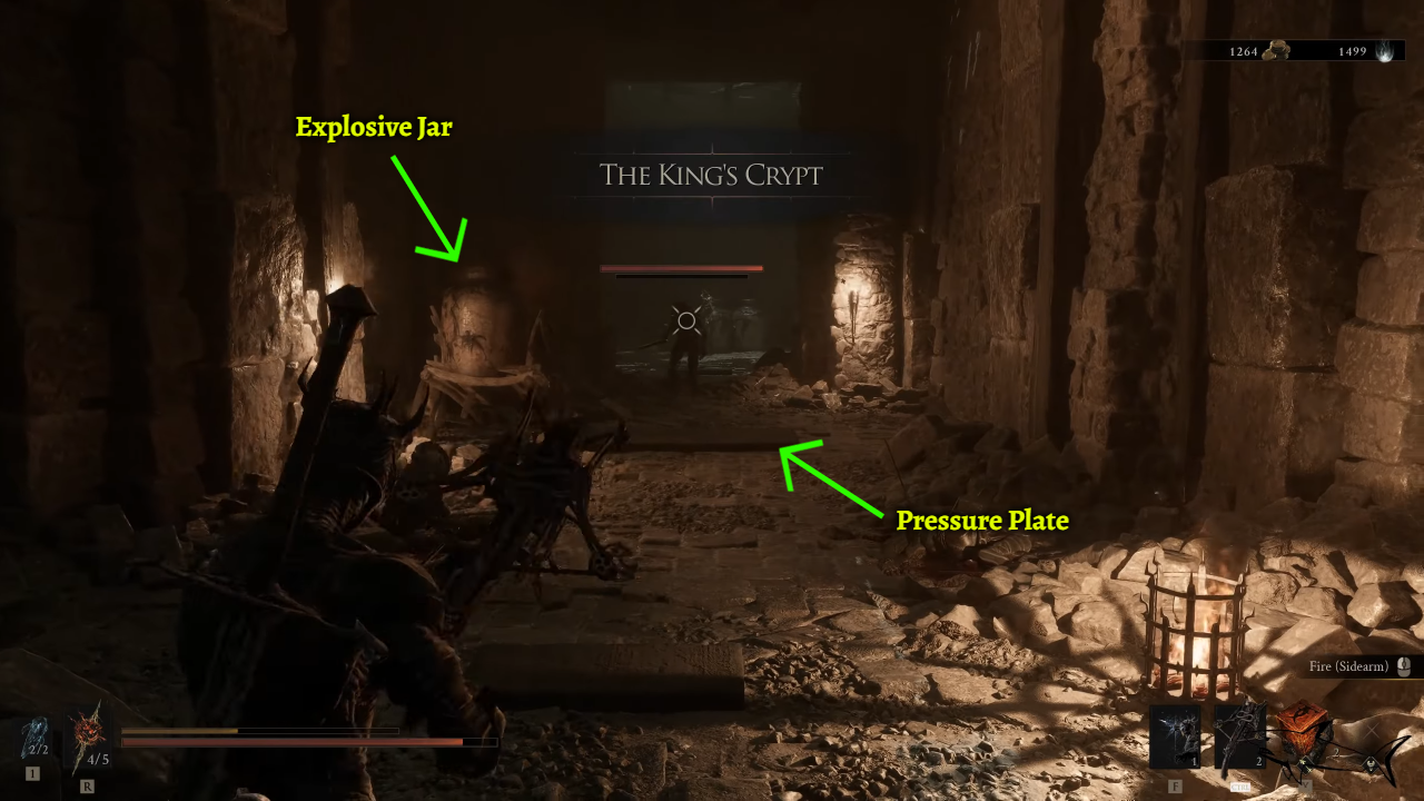 The King's Crypt main hallway with traps marked