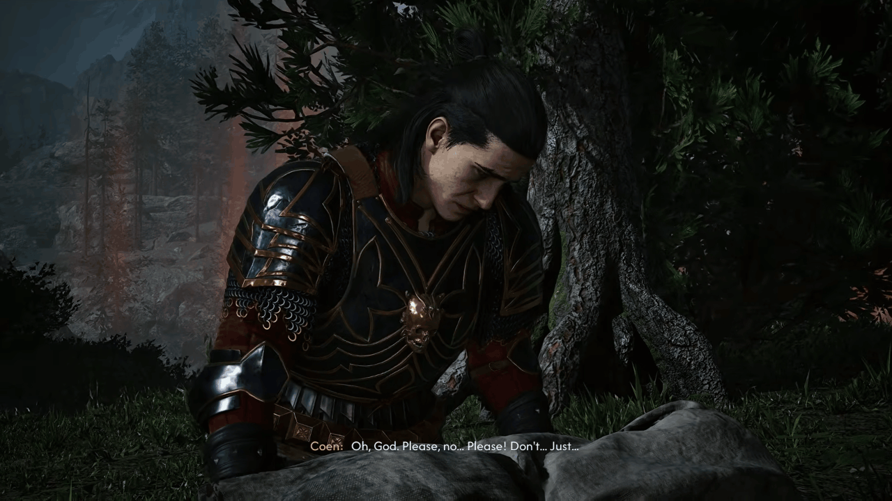 Coen mourning his dead father in Blood of Dawnwalker