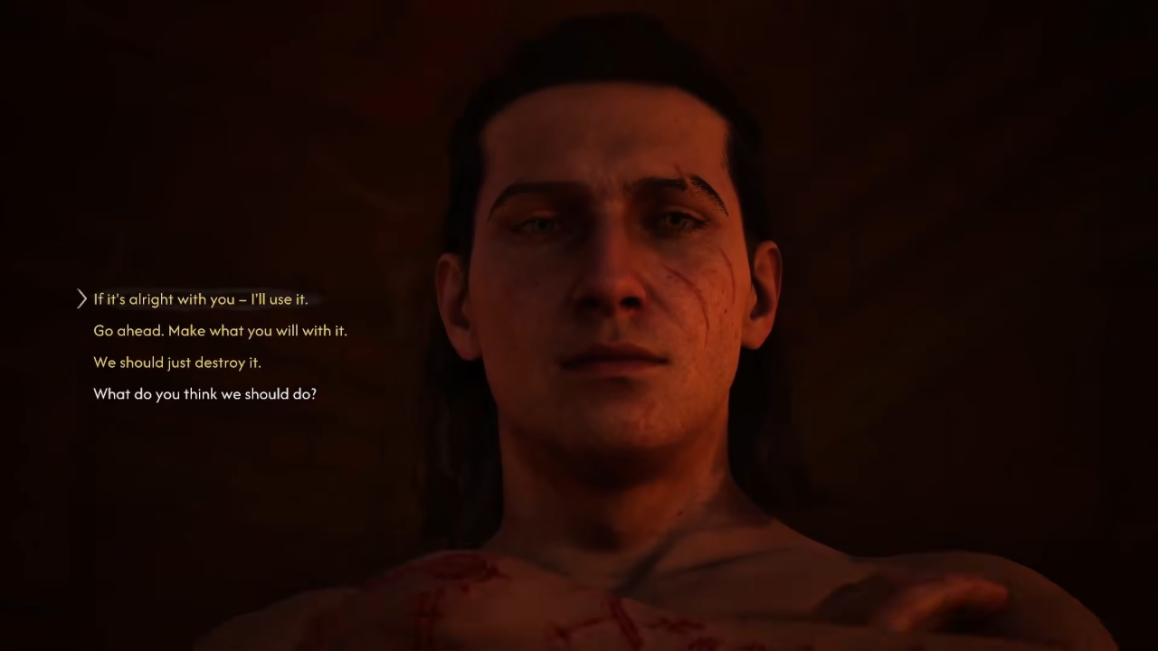 Dialogue prompts to choose to use, give, or destroy Font of Life in Blood of Dawnwalker