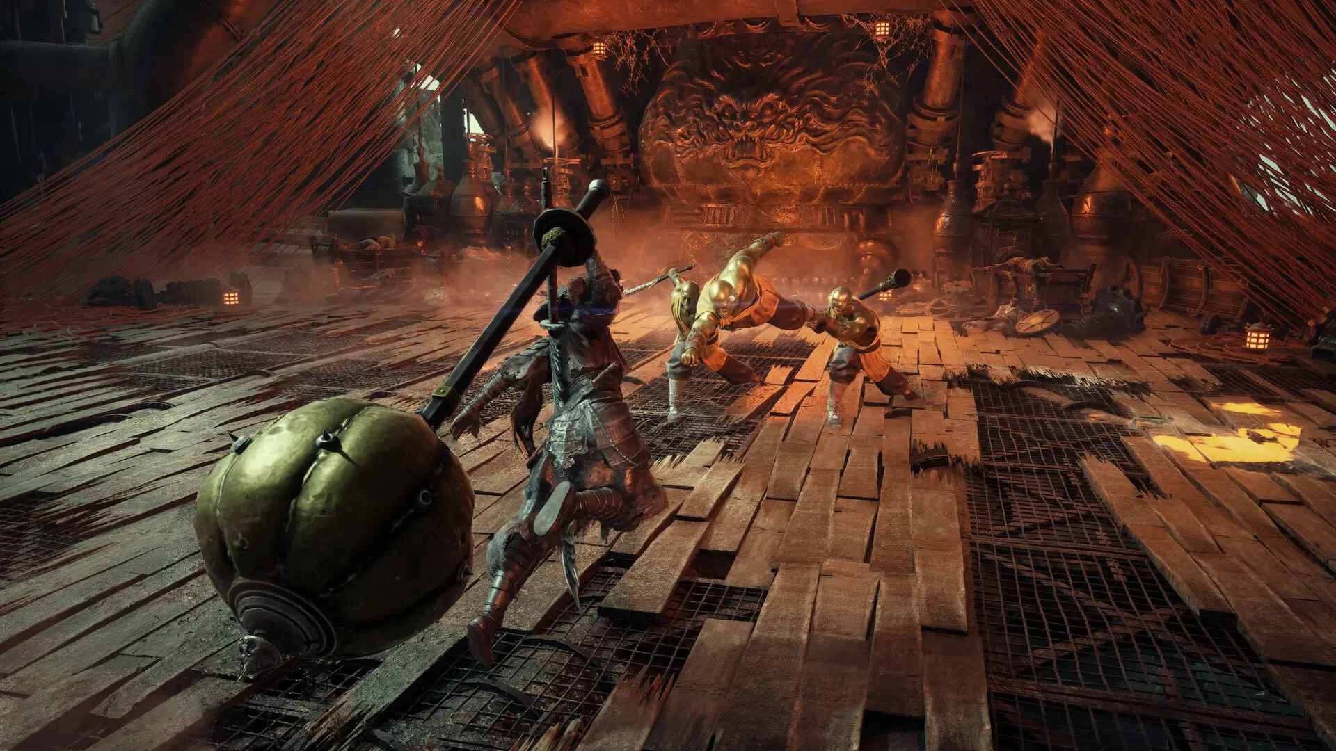 Soul charging into battle holding a massive spiked ball weapon